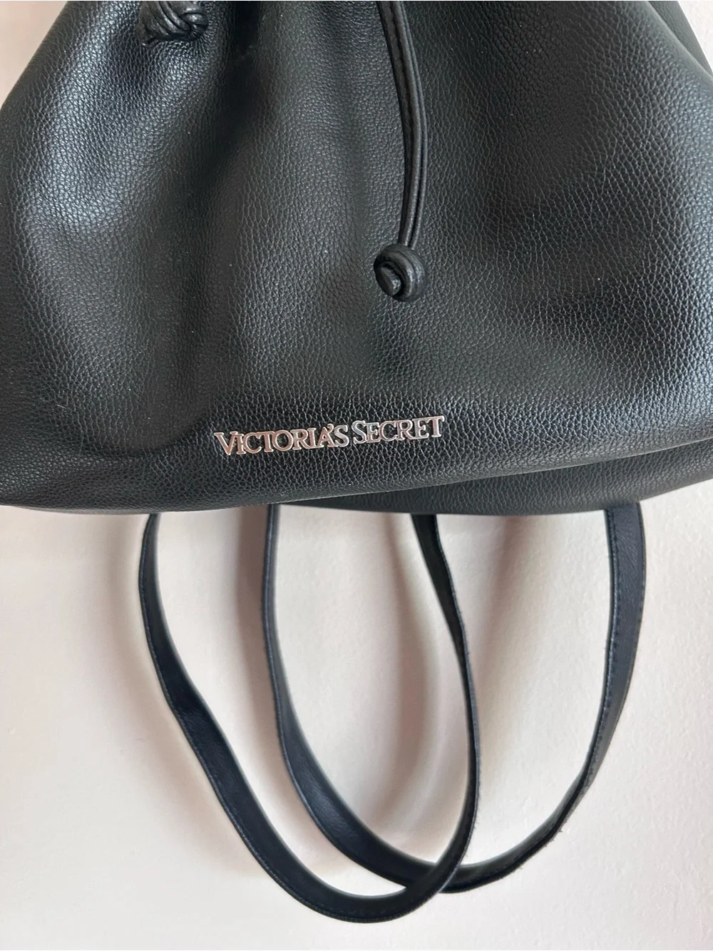 Victorias Secret | Black faux leather drawstring backpack - Picture 2 of 8